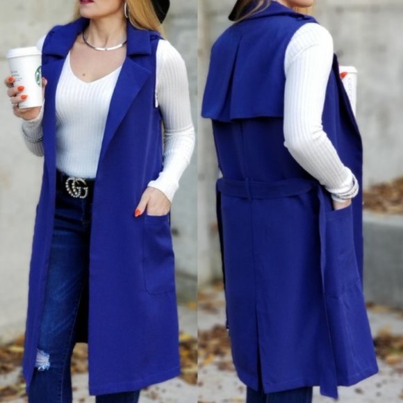 Take Me Seriously Open Front Vest - Blue - Picture 2 of 4